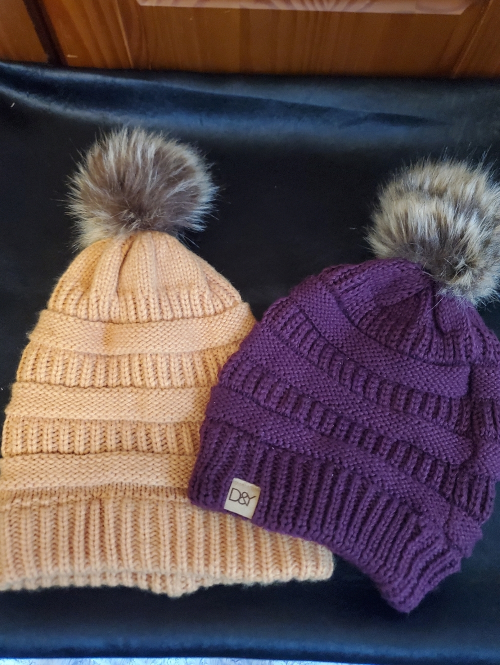 Pom Knit Beanie Bundle - Mustard and Plum